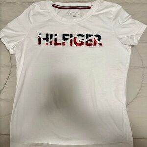 Tommy Hilfiger White Tee with Red and Blue Accents